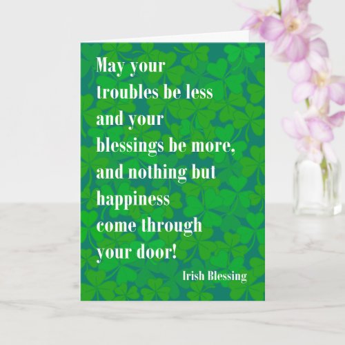 St Patricks Day Irish Blessing on Green Shamrocks Card