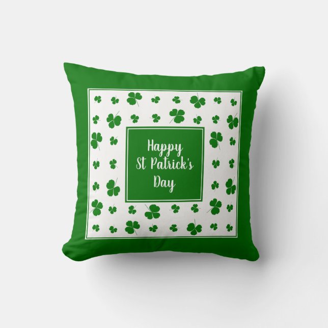 St Patrick's Day Irish Blessings Shamrock Pattern Throw Pillow (Front)
