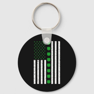 St Patricks Day Irish Clover American Flag  Keychain