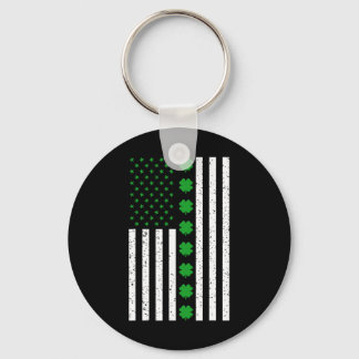 St Patricks Day Irish Clover American Flag Keychain