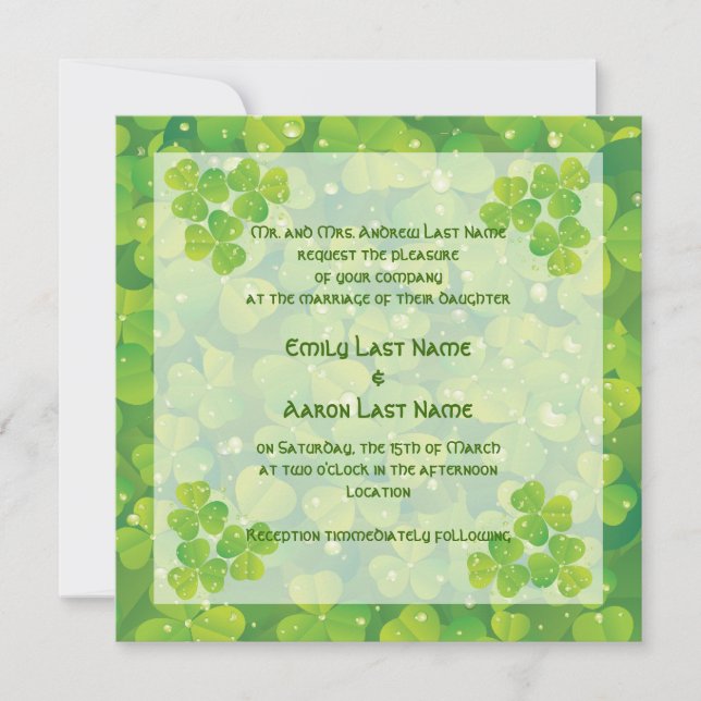 St. Patrick's Day Irish clover wedding invitation (Front)