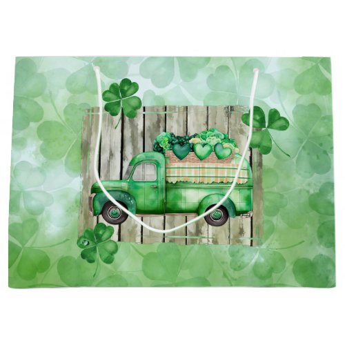 St Patricks Day Irish Clovers Vintage Truck  Large Gift Bag