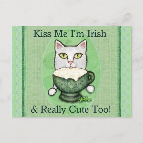 St Patricks Day Irish Coffee Cat Postcard