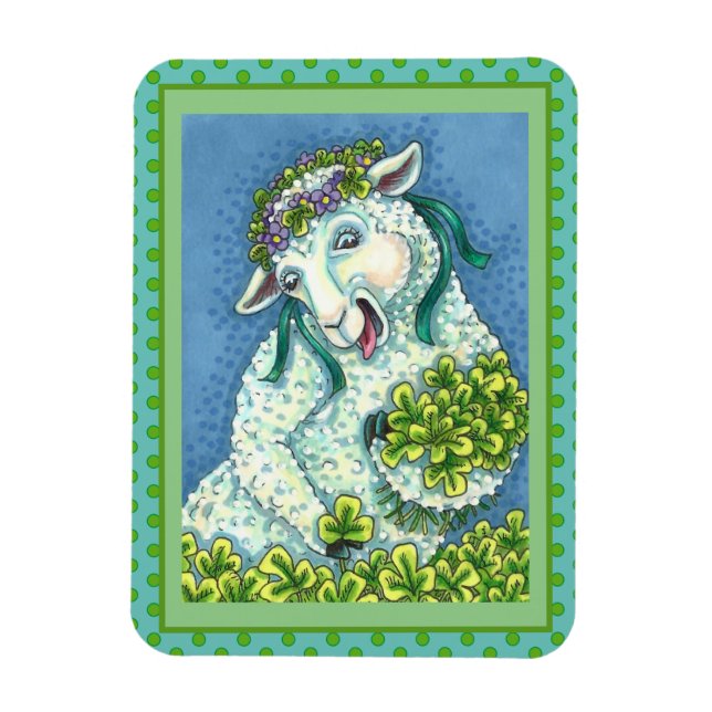 ST. PATRICK'S DAY IRISH EWE, SHEEP & SHAMROCKS MAGNET (Vertical)