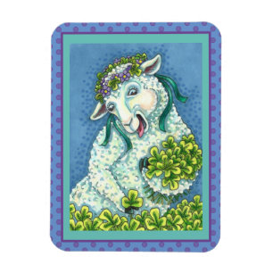 ST. PATRICK'S DAY IRISH EWE, SHEEP & SHAMROCKS MAGNET