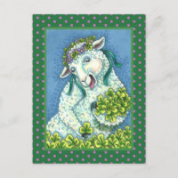 ST. PATRICK'S DAY IRISH EWE, SHEEP & SHAMROCKS POSTCARD