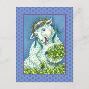 ST. PATRICK'S DAY IRISH EWE, SHEEP & SHAMROCKS POSTCARD