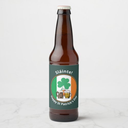St Patricks Day Irish Flag Beer Bottle Label
