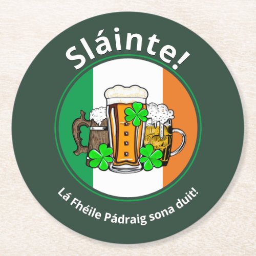ST PATRICKS DAY Irish Flag Beer Round Paper Coaster