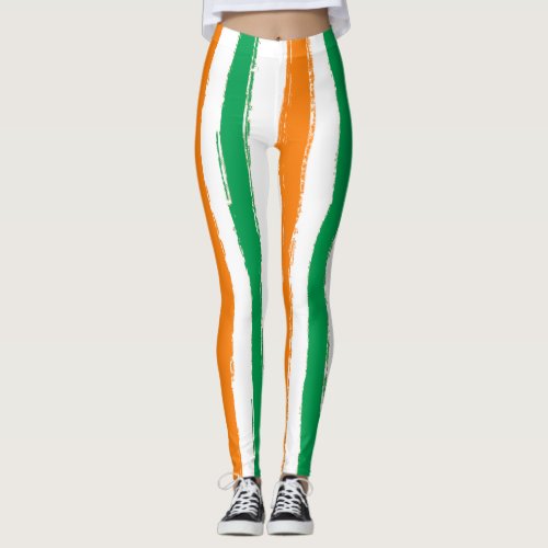 St Patricks Day  Irish Flag Green White Orange Leggings