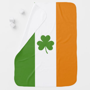 St Patrick's Day Irish Flag with Shamrock Clover Baby Blanket