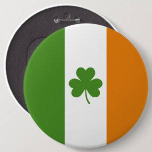 St Patrick's Day Irish Flag with Shamrock Clover Button