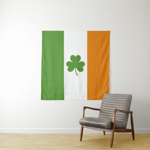 St Patrick's Day Irish Flag with Shamrock Clover Tapestry