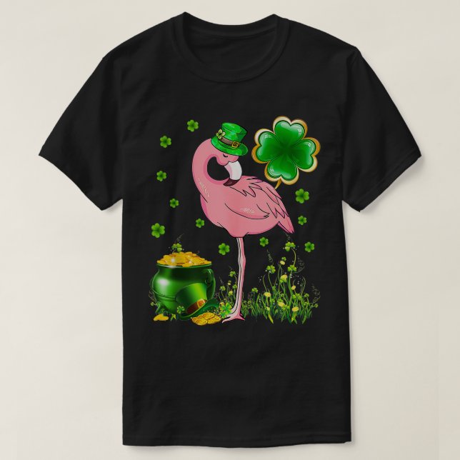 St Patricks Day Irish Flamingo Shamrock Saint Patt T-Shirt (Design Front)