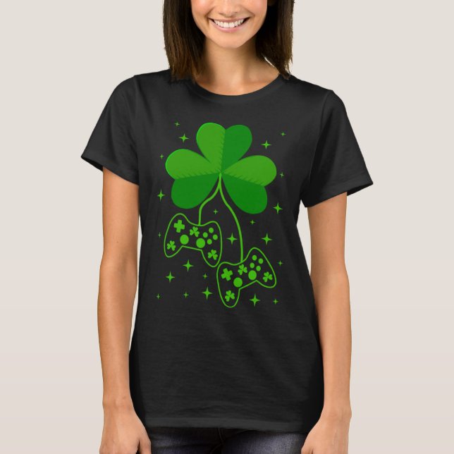 St Patricks Day Irish Gamer Shamrock Video Game Co T-Shirt (Front)