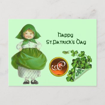 St Patrick's Day- Irish Girl  Agate Monogram  Holiday Postcard by bulgan_lumini at Zazzle