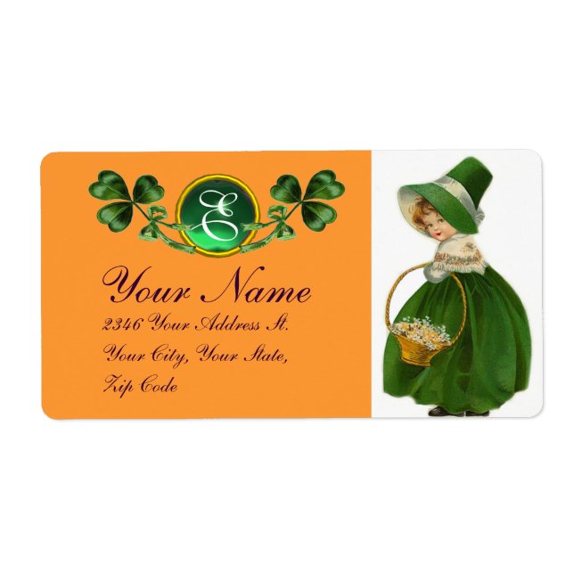 ST PATRICK'S DAY- IRISH GIRL AND SHAMROCKS LABEL (Front)
