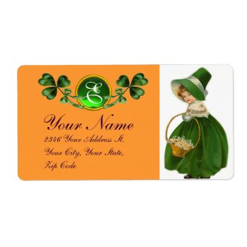 St Patrick's Day- Irish Girl And Shamrocks Label by bulgan_lumini at Zazzle