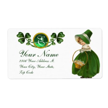 St Patrick's Day- Irish Girl And Shamrocks Label by bulgan_lumini at Zazzle