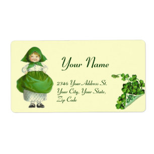 ST PATRICK'S DAY- IRISH GIRL AND SHAMROCKS LABEL