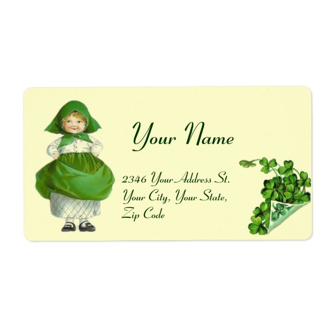 ST PATRICK'S DAY- IRISH GIRL AND SHAMROCKS LABEL (Front)