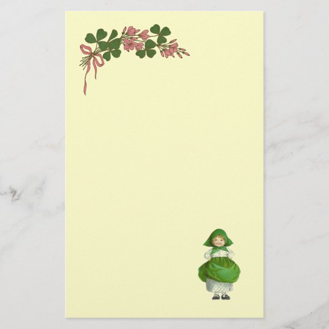 ST PATRICK'S DAY- IRISH GIRL AND SHAMROCKS STATIONERY (Front)