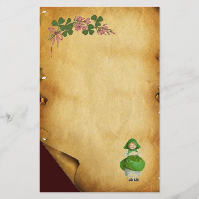 ST PATRICK'S DAY- IRISH GIRL AND SHAMROCKS STATIONERY (Front)
