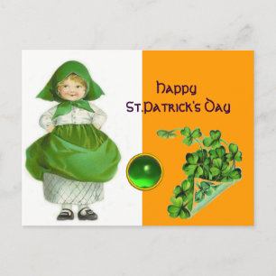 ST. PATRICK'S DAY- IRISH GIRL EMERALD GEMSTONE HOLIDAY POSTCARD