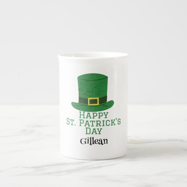 St. Patrick's Day Irish green hat lucky Shamrock Bone China Mug (Front)