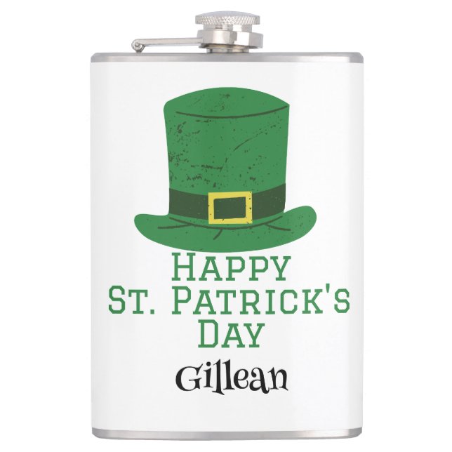 St. Patrick's Day Irish green hat lucky Shamrock Flask (Front)