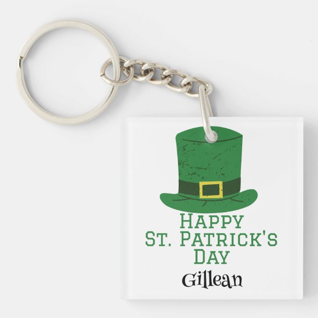 St. Patrick's Day Irish green hat lucky Shamrock Keychain (Front)