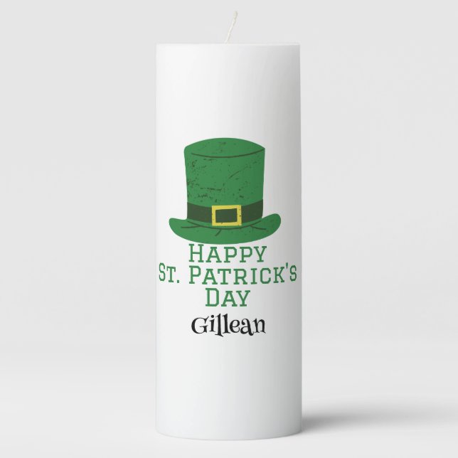 St. Patrick's Day Irish green hat lucky Shamrock  Pillar Candle (Front)