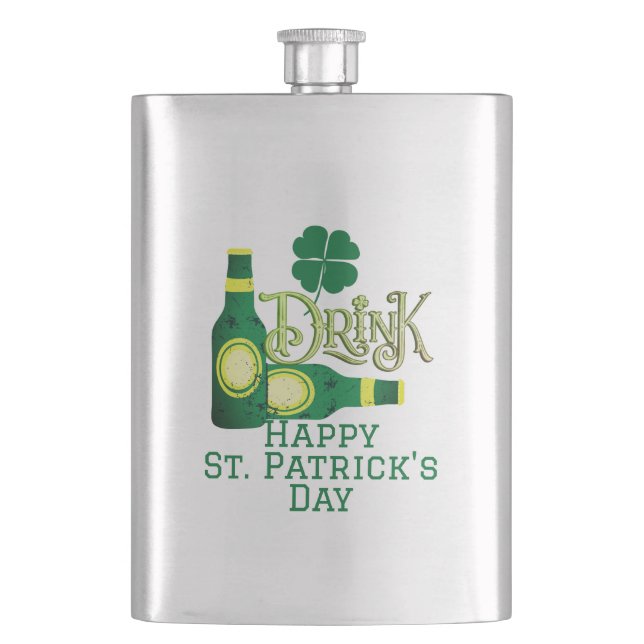 St. Patrick's Day Irish green lucky Shamrock Flask (Front)