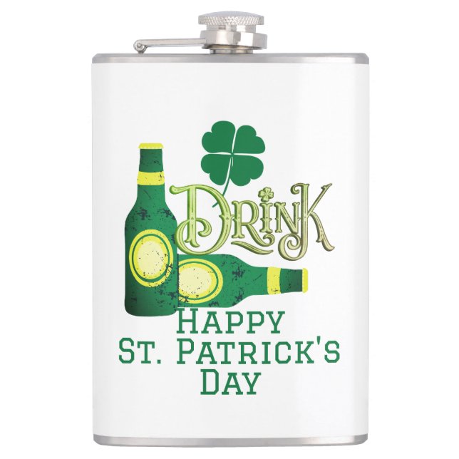 St. Patrick's Day Irish green lucky Shamrock  Flask (Front)
