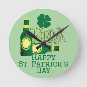 St. Patrick's Day Irish green lucky Shamrock Round Clock