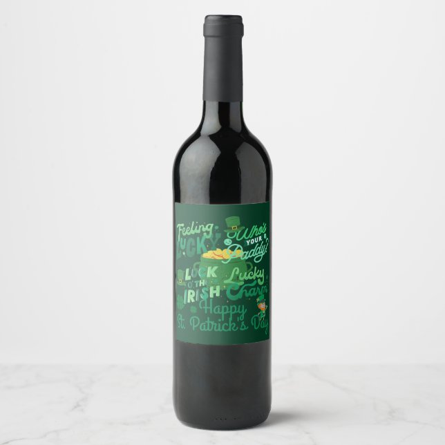 St. Patrick's Day Irish green lucky Shamrock Wine Label (Front)