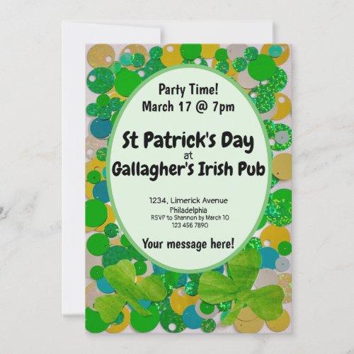 St Patricks Day Irish Green Sequin Party Invitation