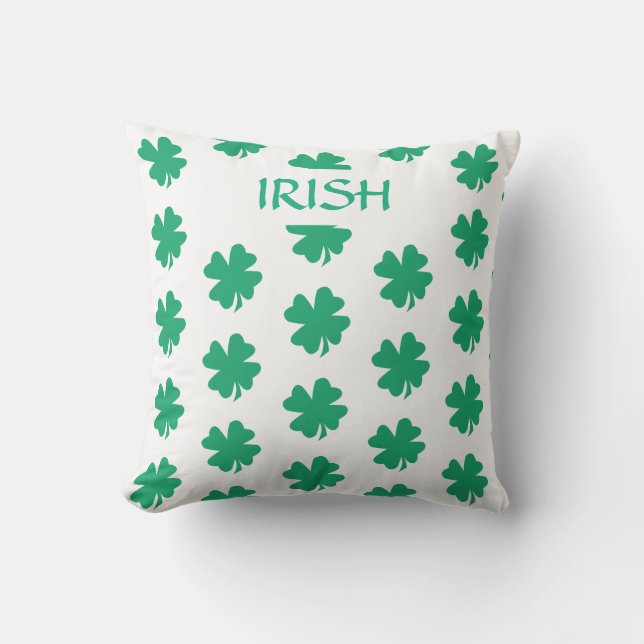 St Patrick's Day Irish Green Shamrock Leaf Pattern Outdoor Pillow (Front)