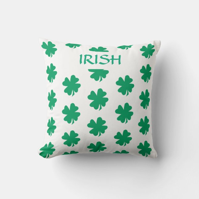 St Patrick's Day Irish Green Shamrock Leaf Pattern Throw Pillow (Front)