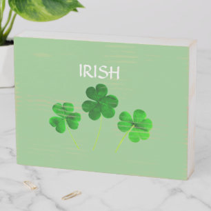 St Patrick's Day Irish Green Shamrock Leaves 2025 Wooden Box Sign