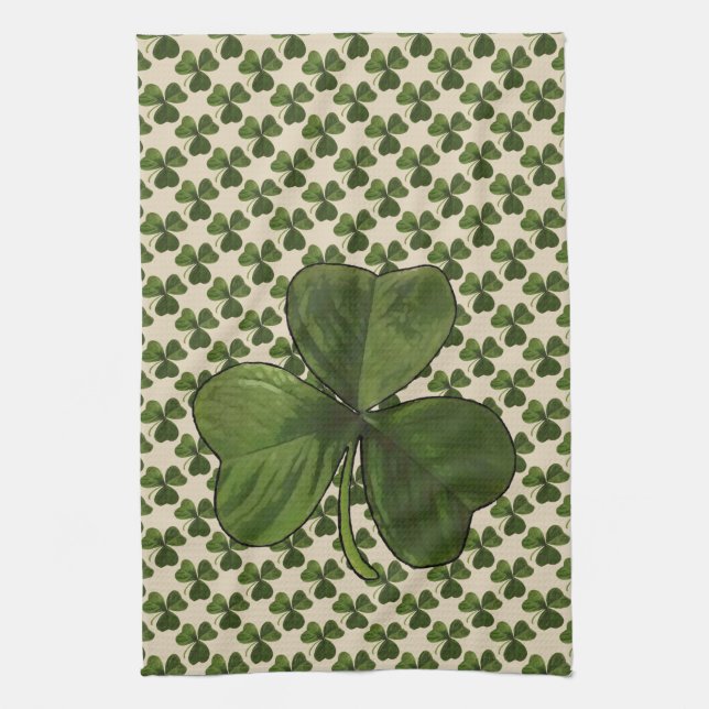 St Patrick's Day Irish Green Shamrock Pattern Kitchen Towel (Vertical)