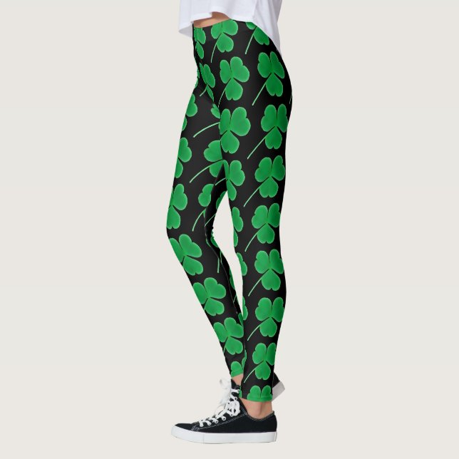 St. Patrick's Day | Irish Green Shamrocks Pattern Leggings (Left)