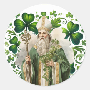 St. Patricks Day Irish Green Shamrocks Religious Classic Round Sticker