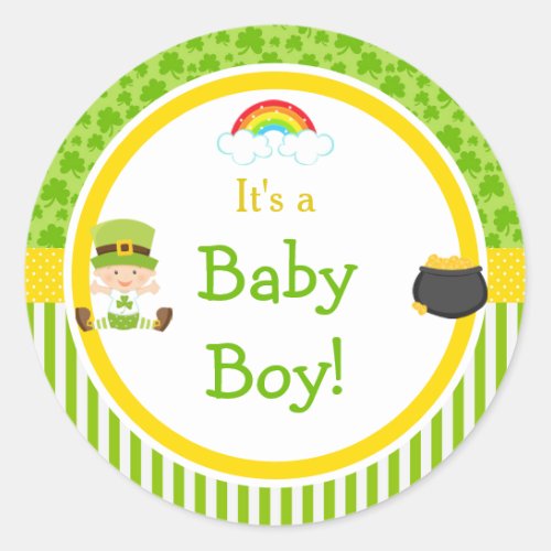 St Patricks Day Irish Holiday Boy Baby Shower Classic Round Sticker
