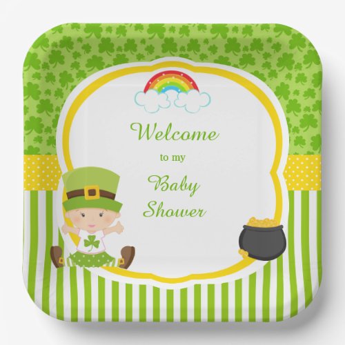 St Patricks Day Irish Holiday Girl Baby Shower Paper Plates