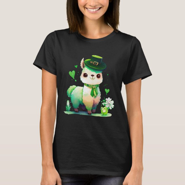 St Patrick's Day Irish Lama Happy St Patrick's T-Shirt (Front)