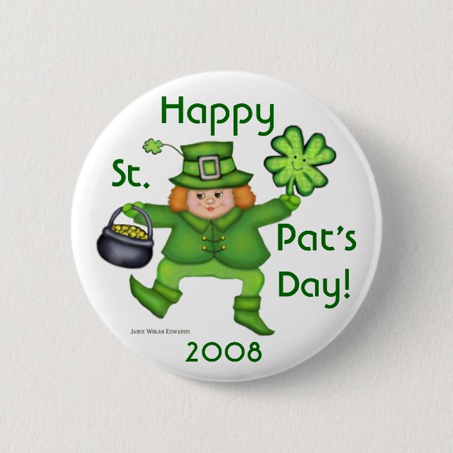St. Patrick's Day Irish Leprechaun Button (Front)