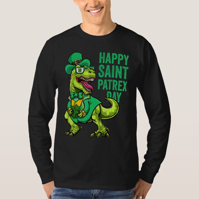 St Patricks Day Irish Leprechaun Dinosaur T Rex Bo T-Shirt (Front)