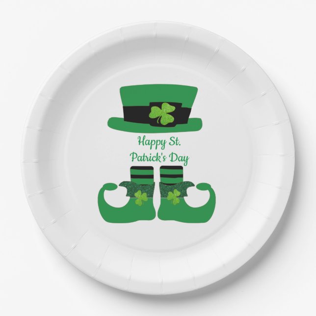 St. Patrick's Day, Irish, Leprechaun, Green Party  Paper Plates (Front)