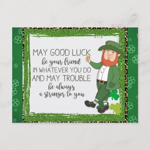 St Patricks Day Irish Leprechaun Green Shamrock Postcard